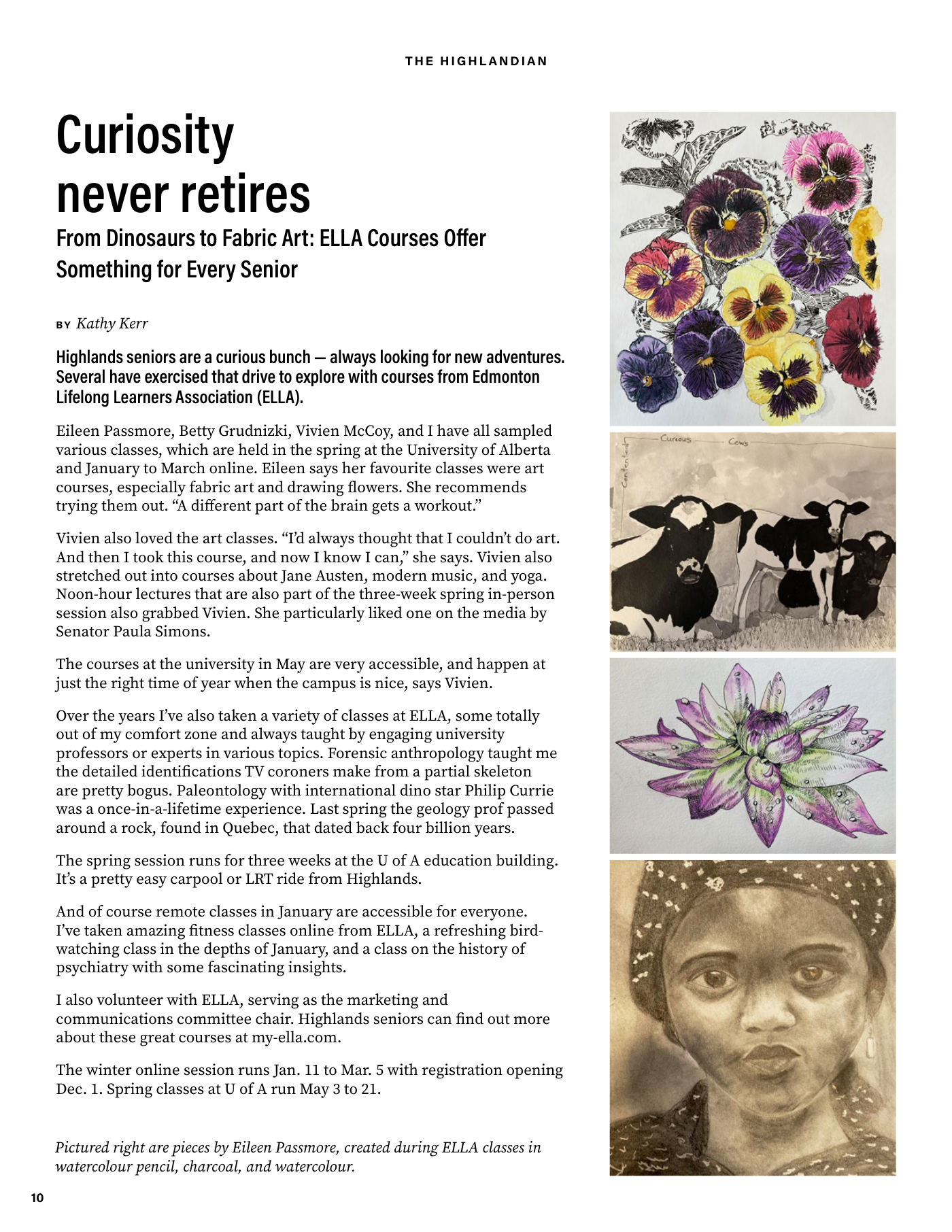 Page 10 of The Highlandian, Issue 001. Curiosity never retires: ELLA courses for Highlands seniors, by Kathy Kerr.